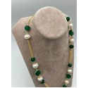 Collana bijuox lunga con perle e pietre dure color verde