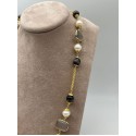Collana bijuox lunga con perle e pietre dure color grigio-nere