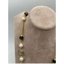 Collana bijuox lunga con perle e pietre dure color grigio-nere