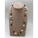 Collana bijuox lunga con perle e pietre dure color grigio-nere
