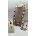 Parure collana, bracciale e orecchini bijou dorati con perle e pietre dure color rosso