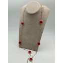 Collana in acciaio dorato con pietre dure rosse
