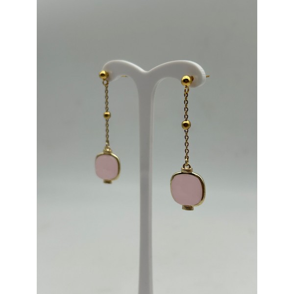 Orecchini in acciaio dorato con pietra dura rosa