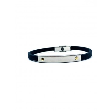 Bracciale caucciù e inserto targa in acciaio con elementi dorati