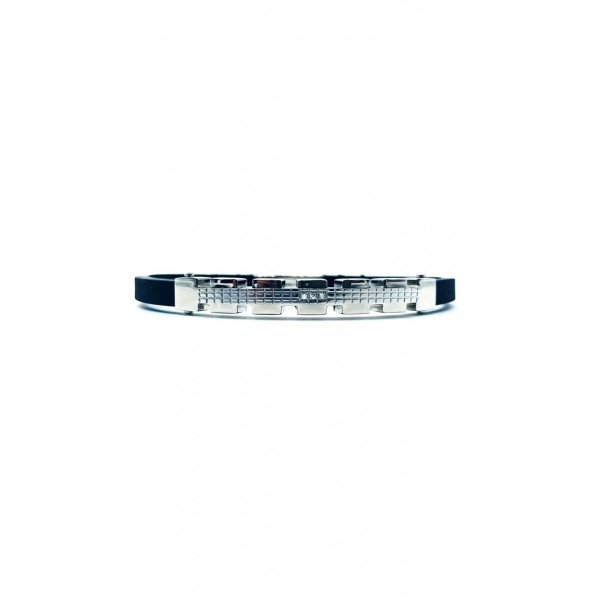 Bracciale caucciù e inserto acciaio con 3 zirconi effetto dentato