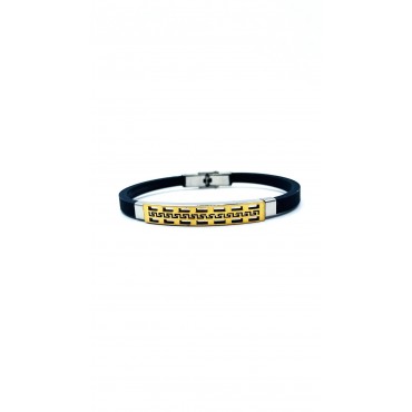 Bracciale caucciù e piastra centrale acciaio dorato con trama