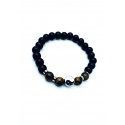 Bracciale elastico con pietre nere e color occhio di tigre con inserto bene e male