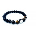 Bracciale elastico con pietre nere e color occhio di tigre con inserto bene e male