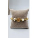 Bracciale in acciaio dorato con perle e pietre dure color quarzo giallo