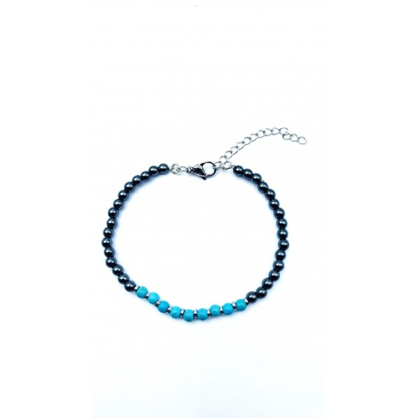 Bracciale in acciaio con ematite e perline color turchese