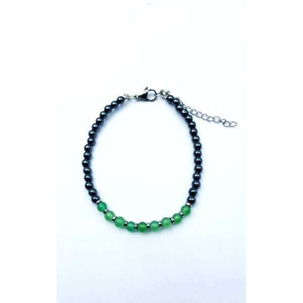 Bracciale in acciaio con ematite e perline color verde