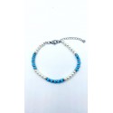 Bracciale in acciaio con perle e perline color turchese