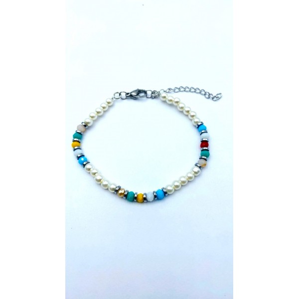 Bracciale in acciaio con perle e perline color mix