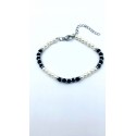 Bracciale in acciaio con perle e perline color nero