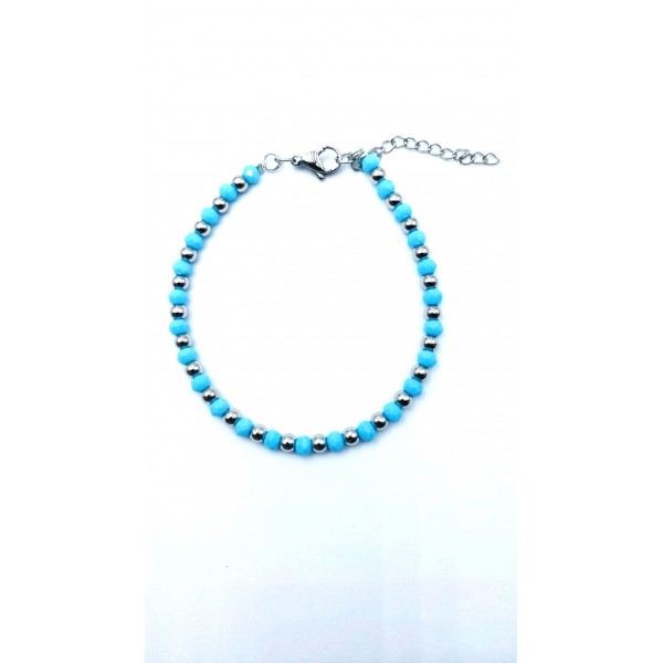 Bracciale in acciaio alternato a perline color turchese