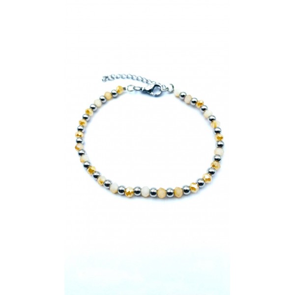 Bracciale in acciaio alternato a perline color ambra