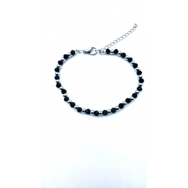Bracciale in acciaio alternato a perline color nero