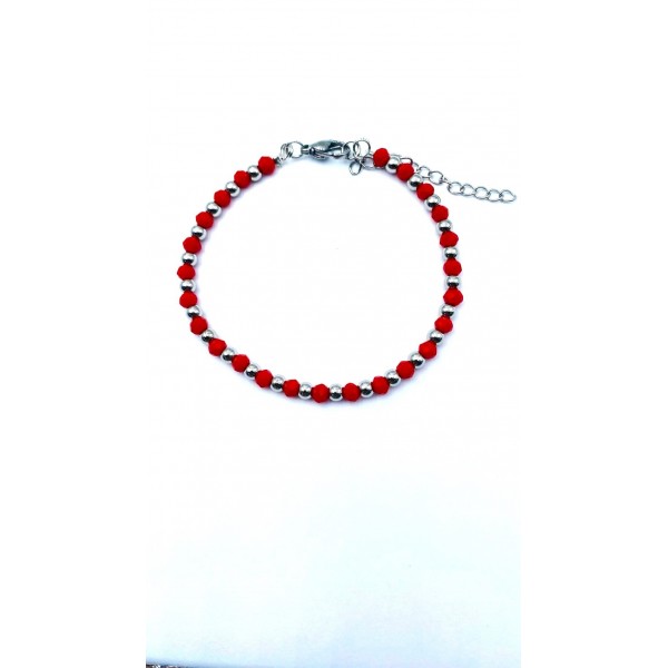 Bracciale in acciaio alternato a perline color rosso