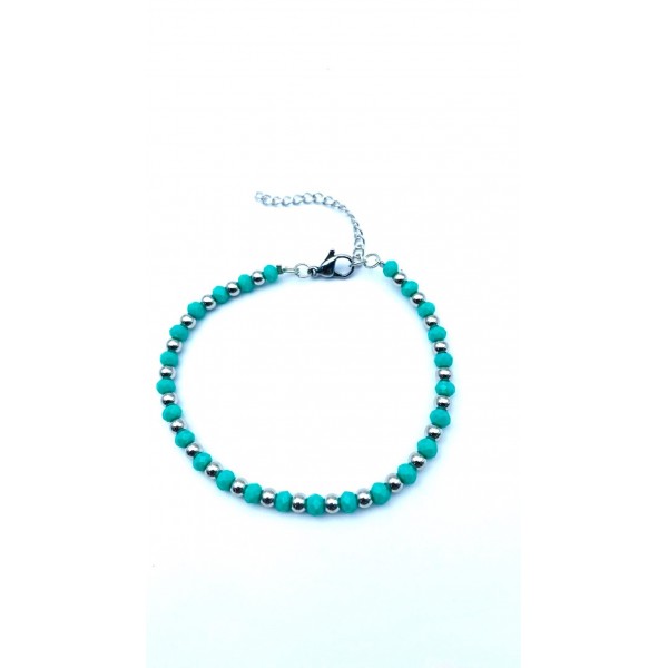 Bracciale in acciaio alternato a perline color verde