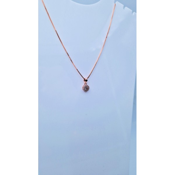 Collana punto luce tondo con pavè a cornice in argento rosè