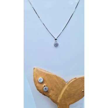 Parure collana e orecchini punti luce tondi con pavè a cornice in argento