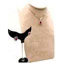 Parure collana con ciondolo e orecchini in argento con centrale rosso e cornice di zirconi