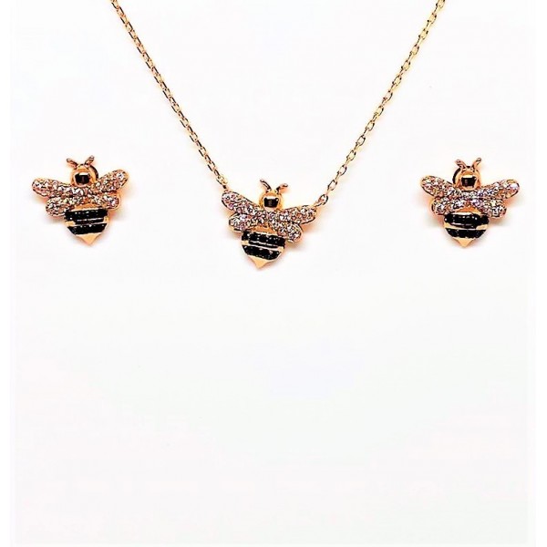 Parure in argento rosè apine smaltate con zirconi