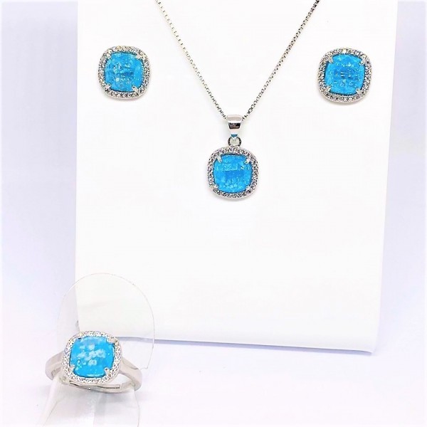 Parure in argento con pietra azzurro sky